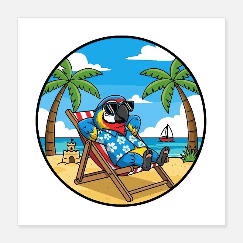 Cool Parrot Beach Vacation Summer Vibes Poster 16" x 16" (40x40 cm)