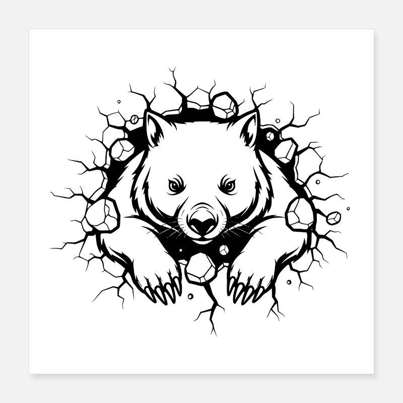 Wombat Wall Breakthrough Design d’animaux sauvages mignons Poster 40 x 40 cm