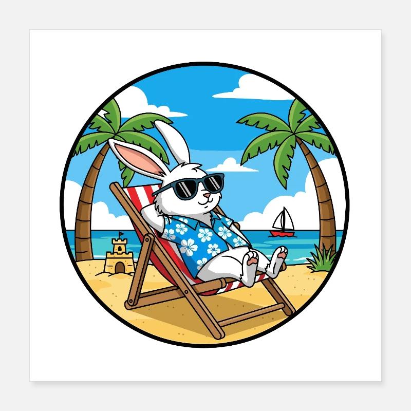 Cool Rabbit Beach Vacation Summer Vibes Poster 16" x 16" (40x40 cm)