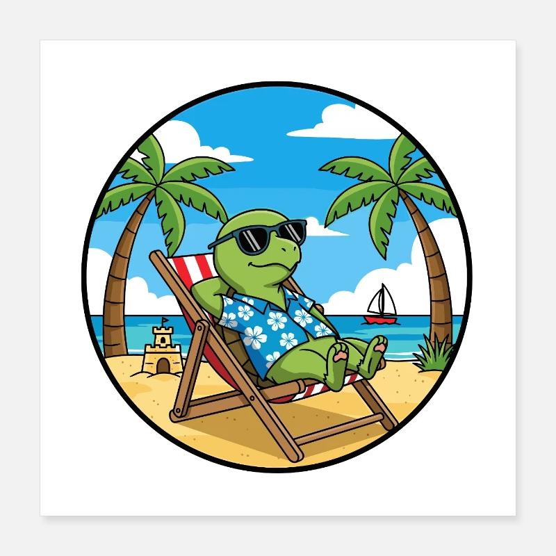 Coole Turtle Beach Vacation Sommer-Vibes Poster 40x40 cm