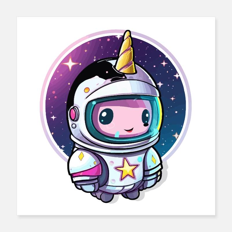 Astronaute Unicorn Chibi Space Poster 40 x 40 cm