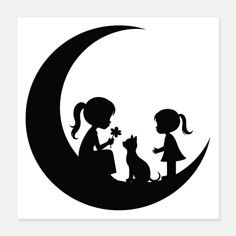 Silhouette de la Fêle Fleur sur la Lune Poster 40 x 40 cm