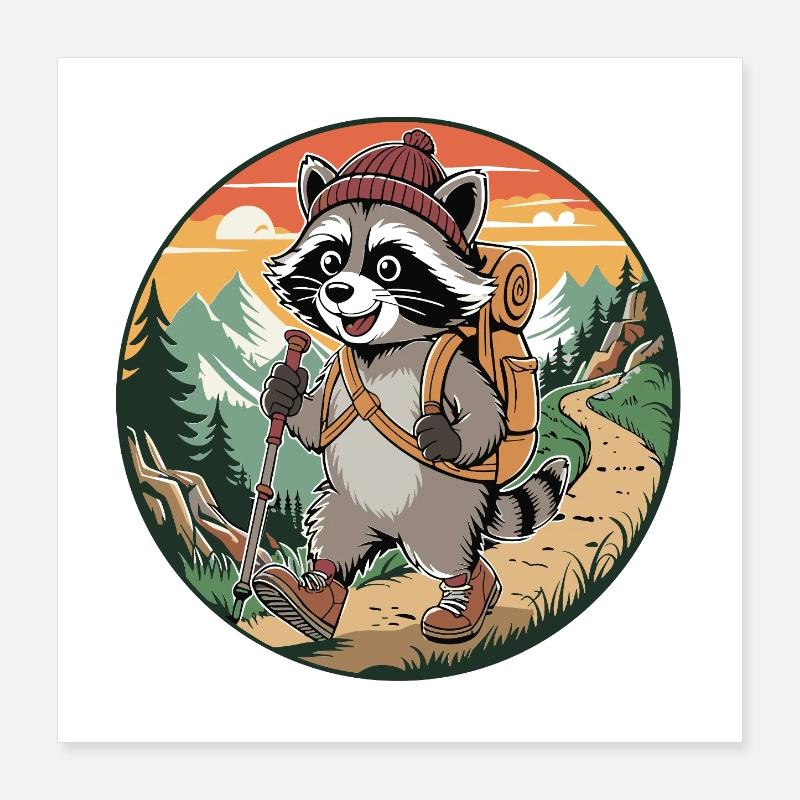 Joyeuse randonnée Aventure de Ratons Laveurs Poster 40 x 40 cm