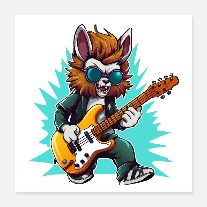 Gitarrowl Rockwolf avec des lunettes de soleil Poster 40 x 40 cm