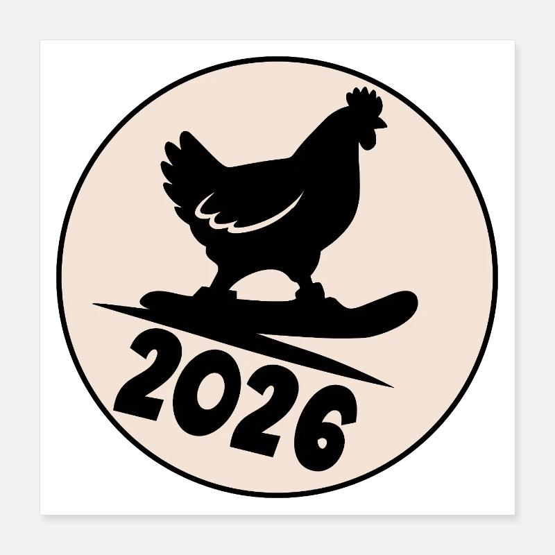 Snowboarding 2026 Chicken Poster 40x40 cm