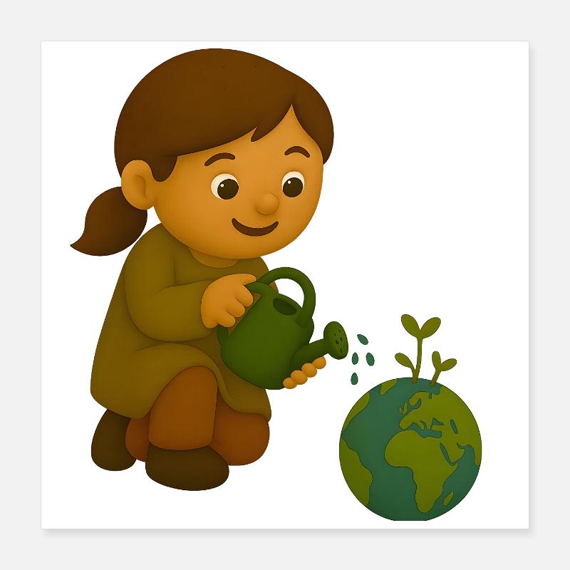 Little environmentalist pouring globe Poster 16" x 16" (40x40 cm)
