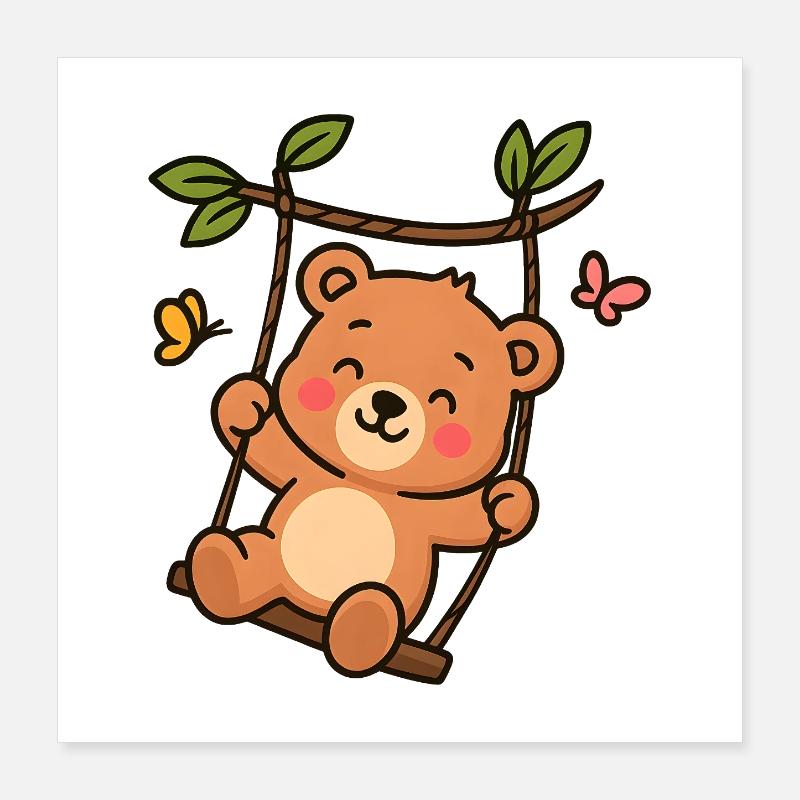 Kleiner Bär auf Schaukel Poster 40x40 cm