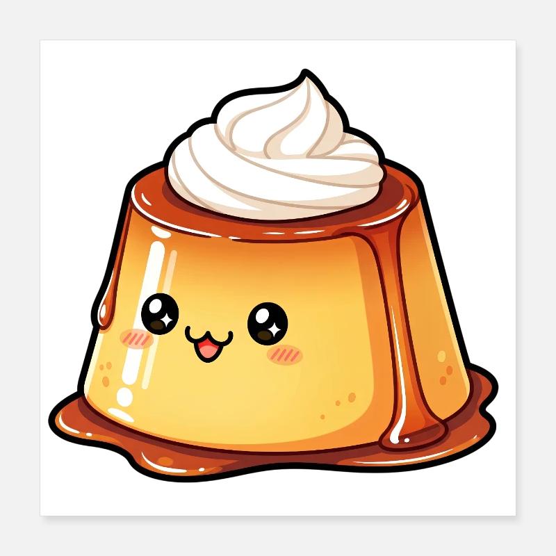 Kawaii Karamellpudding Poster 40x40 cm