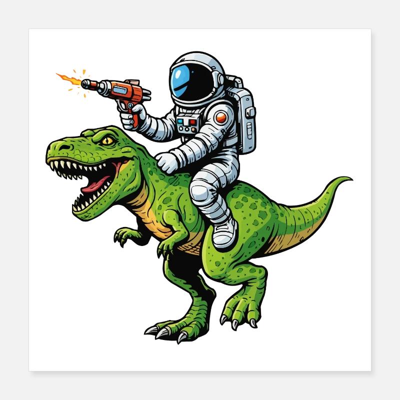 Astronaut on Dino: Laser Hunt Poster 16" x 16" (40x40 cm)