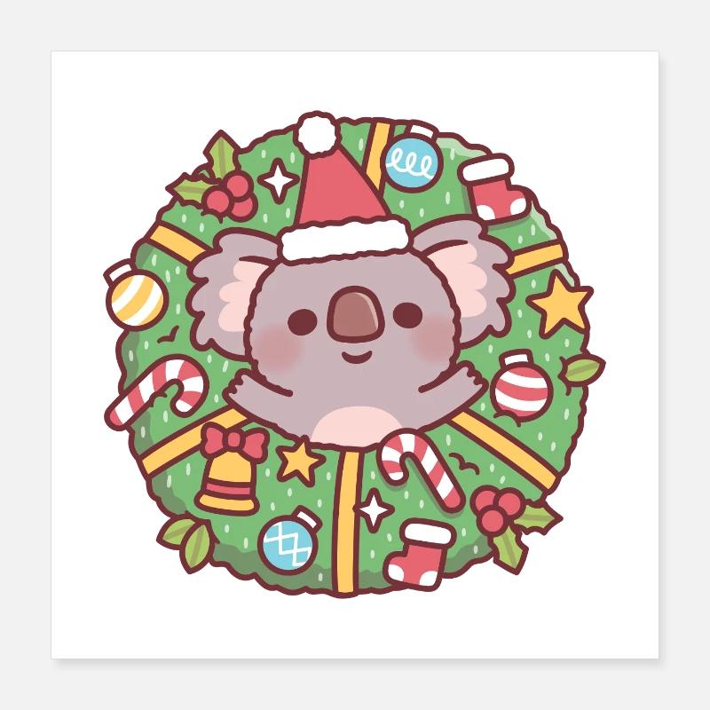 Cute Koala Bear In Christmas Wreath Poster 16" x 16" (40x40 cm)