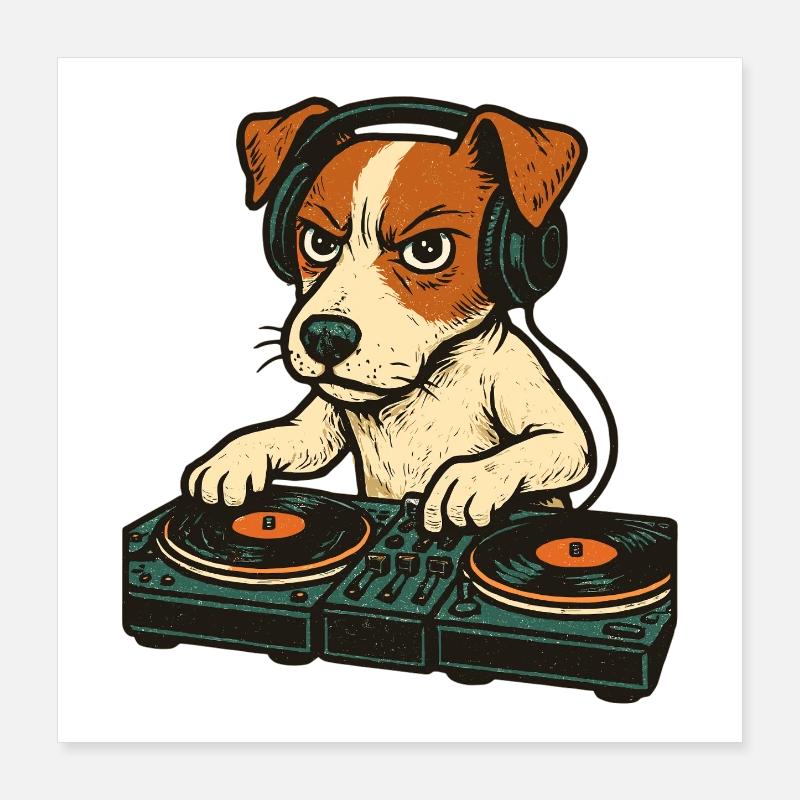 Jack Russell Terrier DJ Platines Cadeau Techno Poster 40 x 40 cm