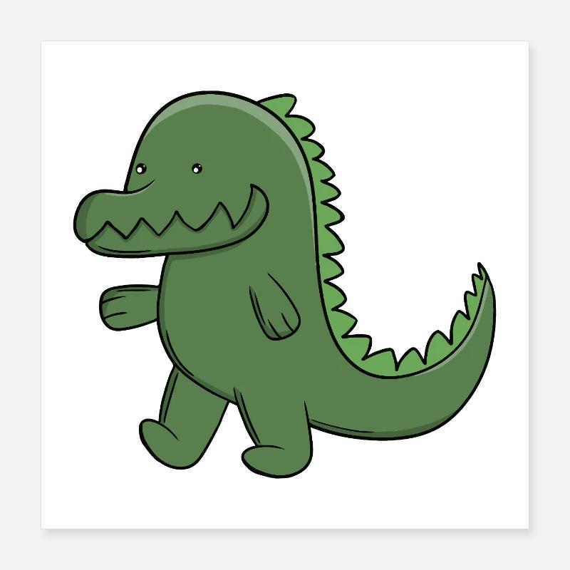 Mignon alligator vert Crocodile Kawaii heureux Poster 40 x 40 cm