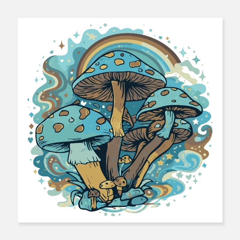 Forêt Merveilleuse des Champignons Bleus Poster 40 x 40 cm