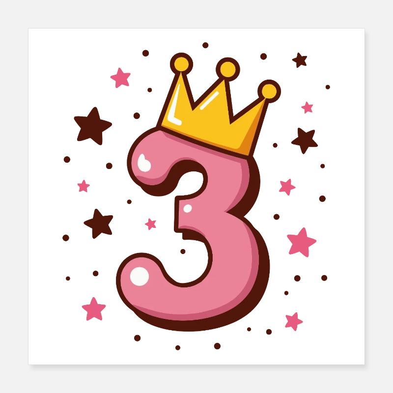 3e anniversaire Petite Princesse avec Couronne Poster 40 x 40 cm