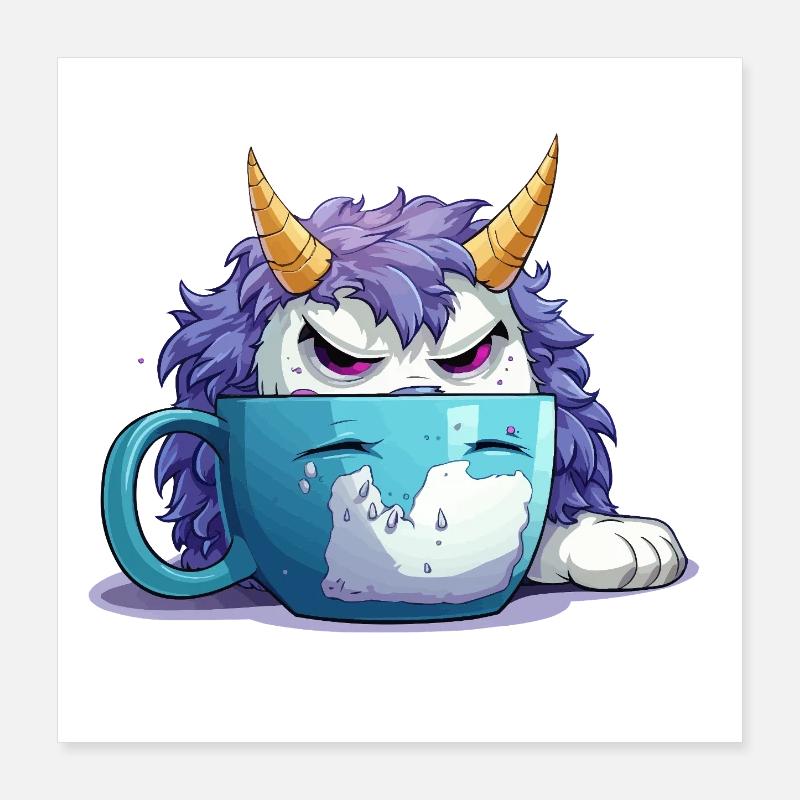 Grummel-Monster im Kaffeebecher Poster 40x40 cm