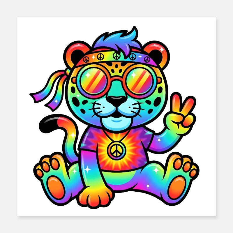 Jaguar hippie psychédélique Poster 40 x 40 cm