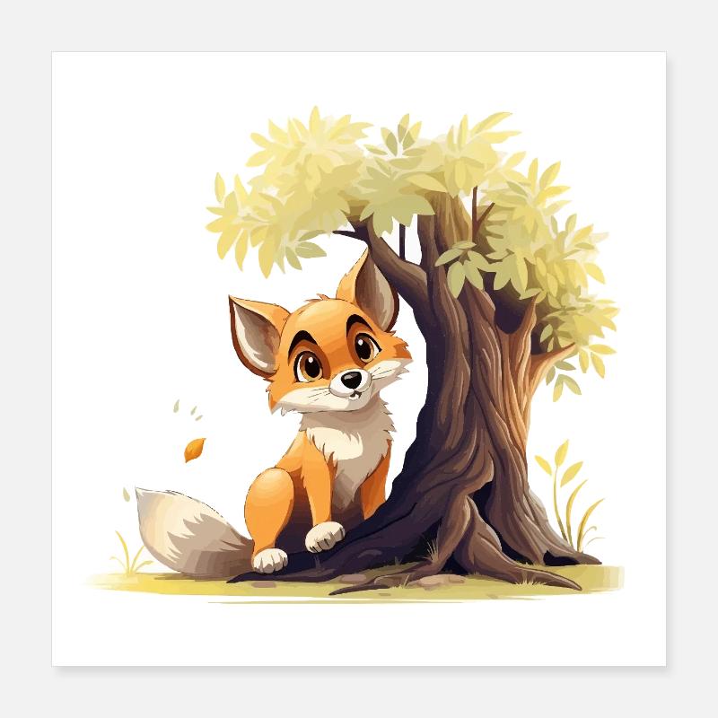Waldfuchs am goldenen Baum Poster 40x40 cm