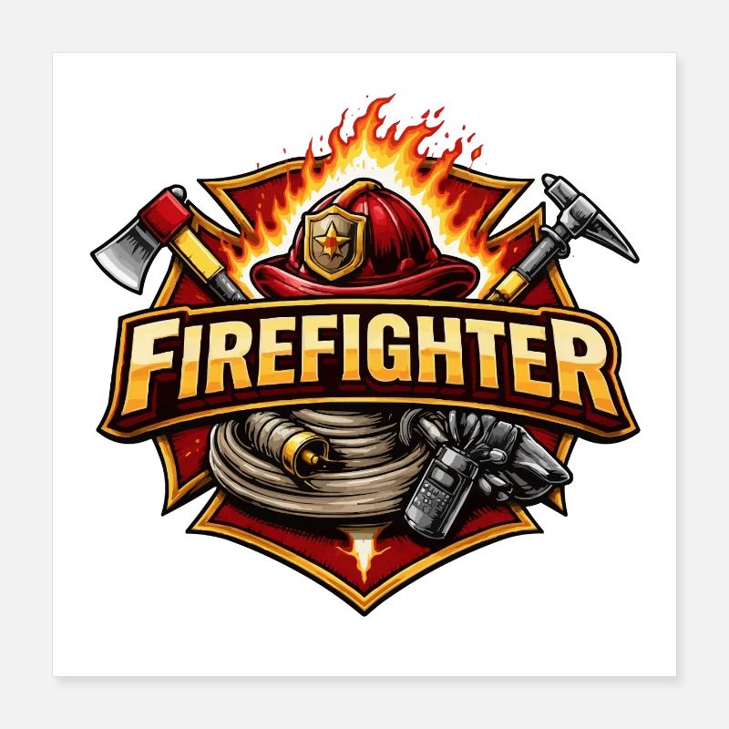 Firefighter Hero Emblem Fire Brigade Poster 16" x 16" (40x40 cm)