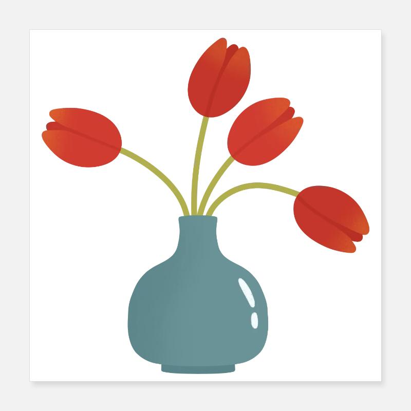 Éclatement de tulipe dans un vase turquoise Poster 40 x 40 cm