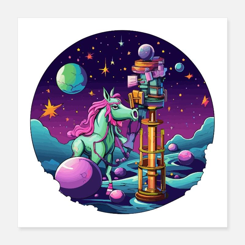 Tempête de Lecture de Licorne Galactique Poster 40 x 40 cm