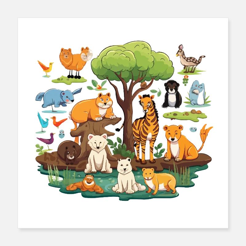 Tierwald Safari Collage Poster 40x40 cm