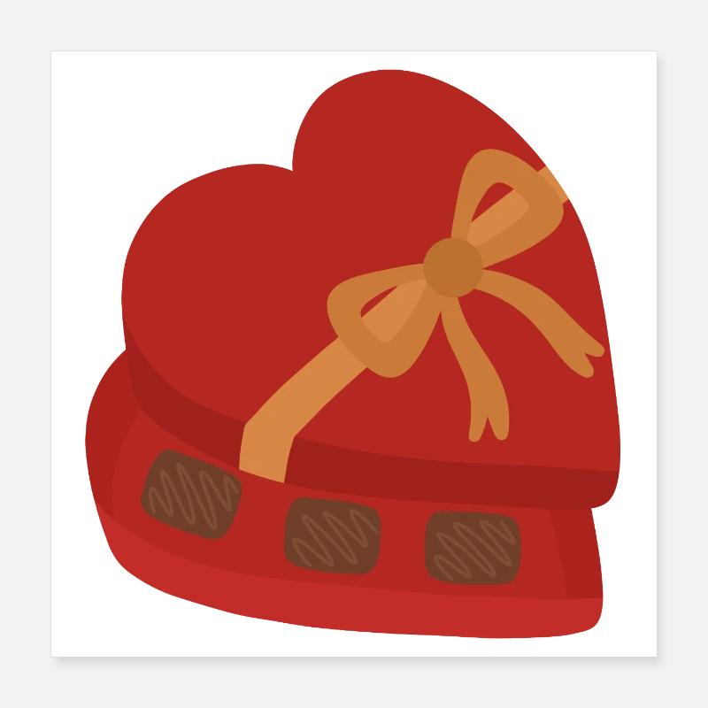 Boîte de chocolats en forme de cœur avec ruban doré Poster 40 x 40 cm
