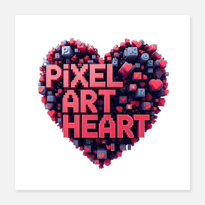 Collage de cœurs en pixel art Poster 40 x 40 cm