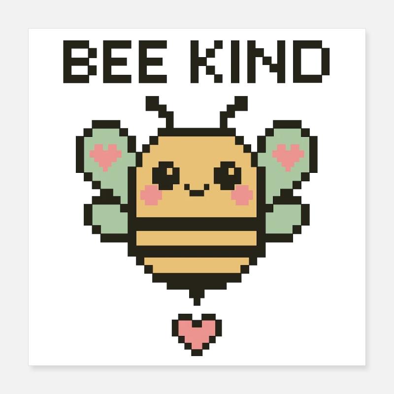 Bee Kind - Pixelbiene mit Herzchen Poster 40x40 cm