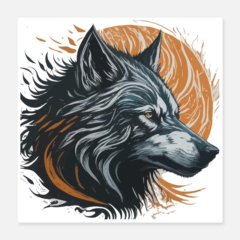 Schwarzer Wolf unter dem goldenen Mond Poster 40x40 cm