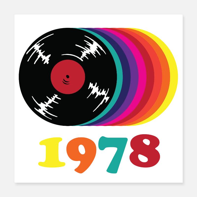 Rétro Vinyl Rainbow 1978 - Poster 40 x 40 cm - blanc