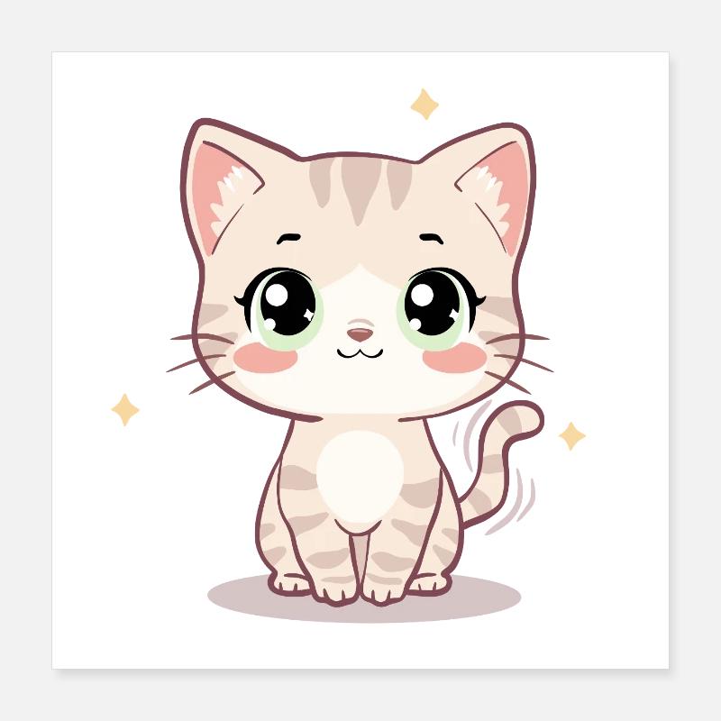 Cute Kawaii Cat Illustration - Chibi Kitten Poster 16" x 16" (40x40 cm)