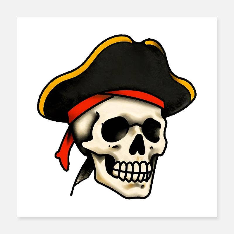 Crâne de pirate tatoué classique Poster 40 x 40 cm
