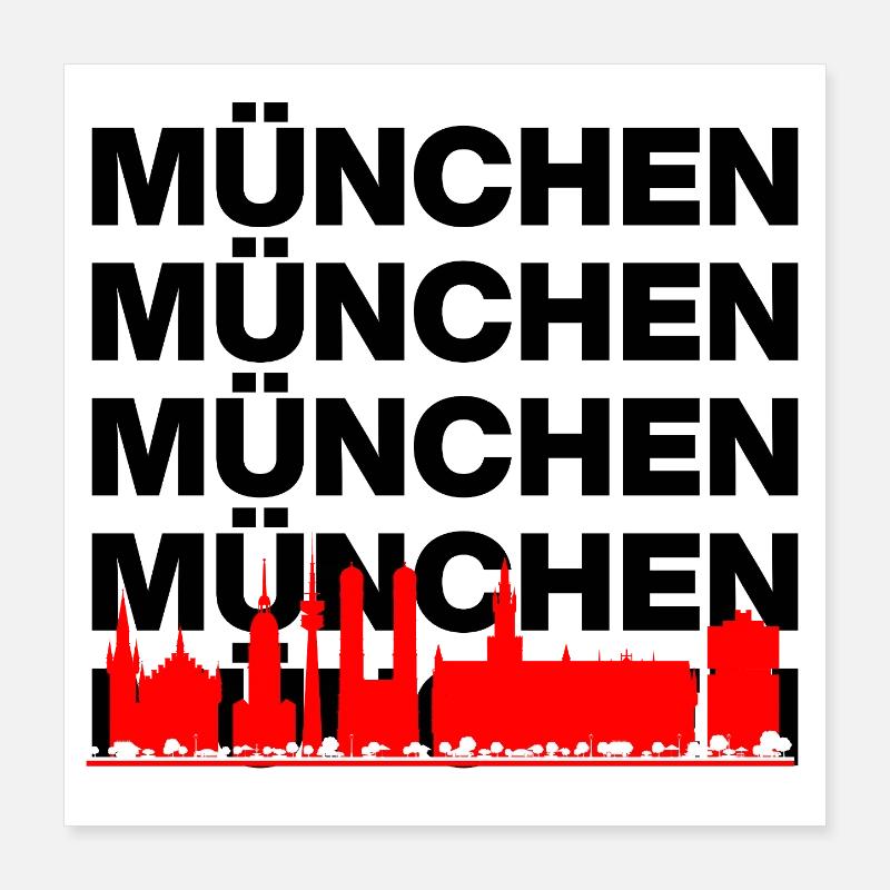 MÜNCHEN SKYLINE MUNICH ROTE STADT SERVUS Poster 40x40 cm