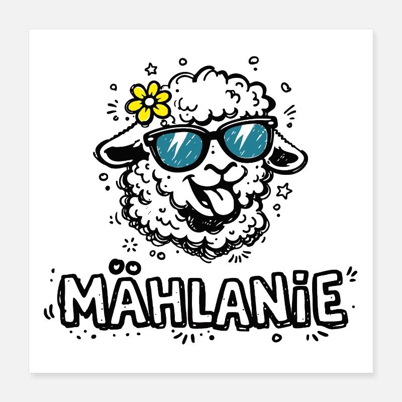 Mählanie Mouton drôle, Nom de jeu de mots Melanie Poster 40 x 40 cm
