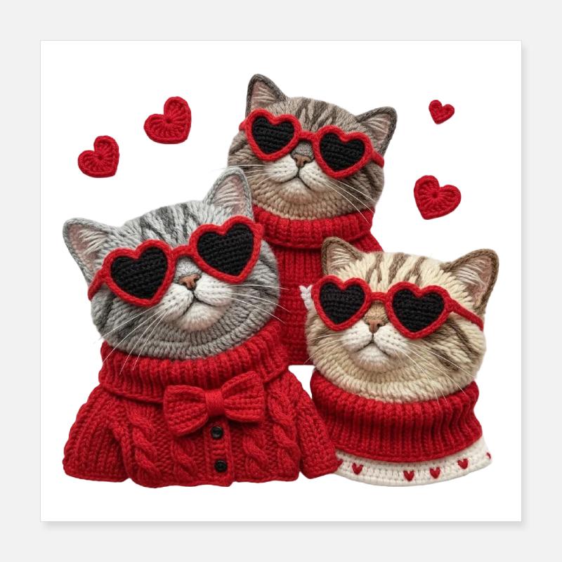 Valentins Katzen Mit Herzbrillen Und Pullis Poster 40x40 cm