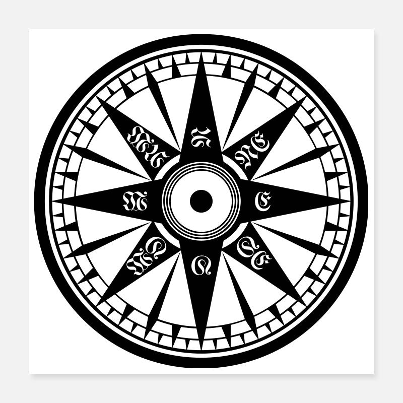 Compass – Wind Rose, Ship's Compass Poster 16" x 16" (40x40 cm)
