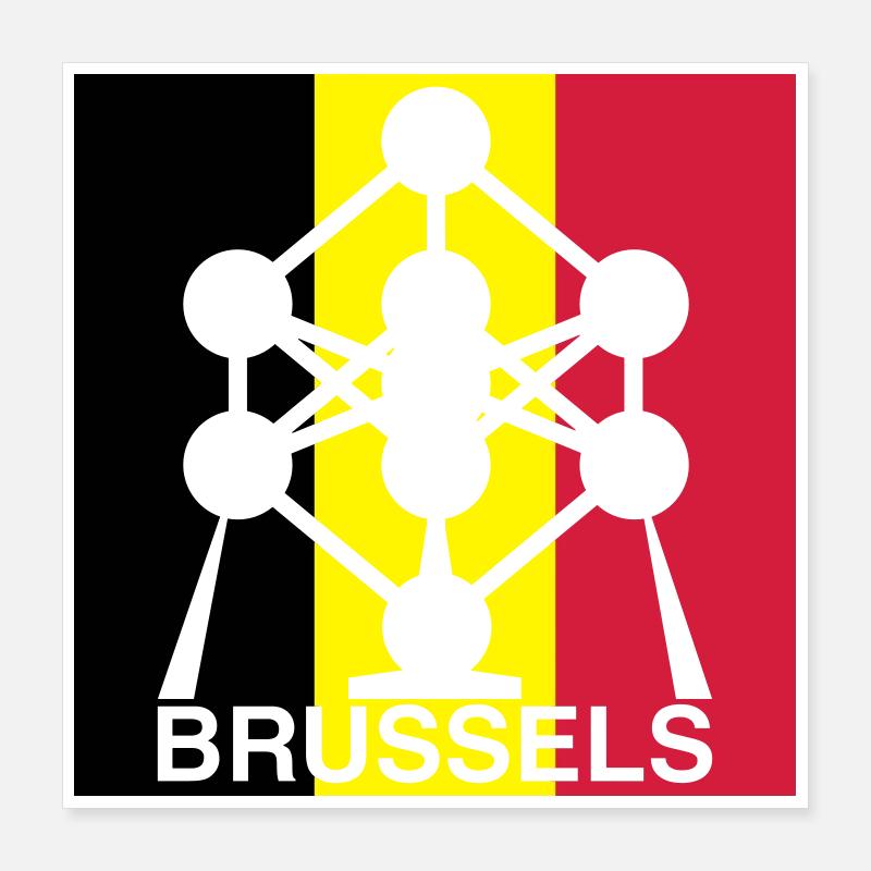 Brussels Atomium – Belgian Flag Square Icon Poster 16" x 16" (40x40 cm)