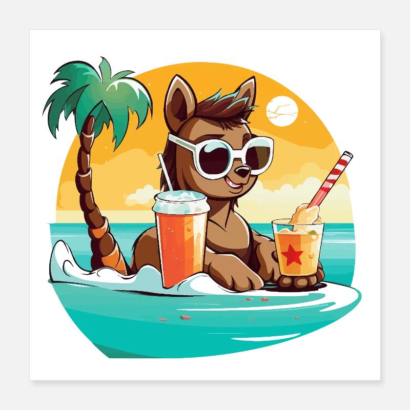 Llama on the beach in the sunlight Poster 16" x 16" (40x40 cm)