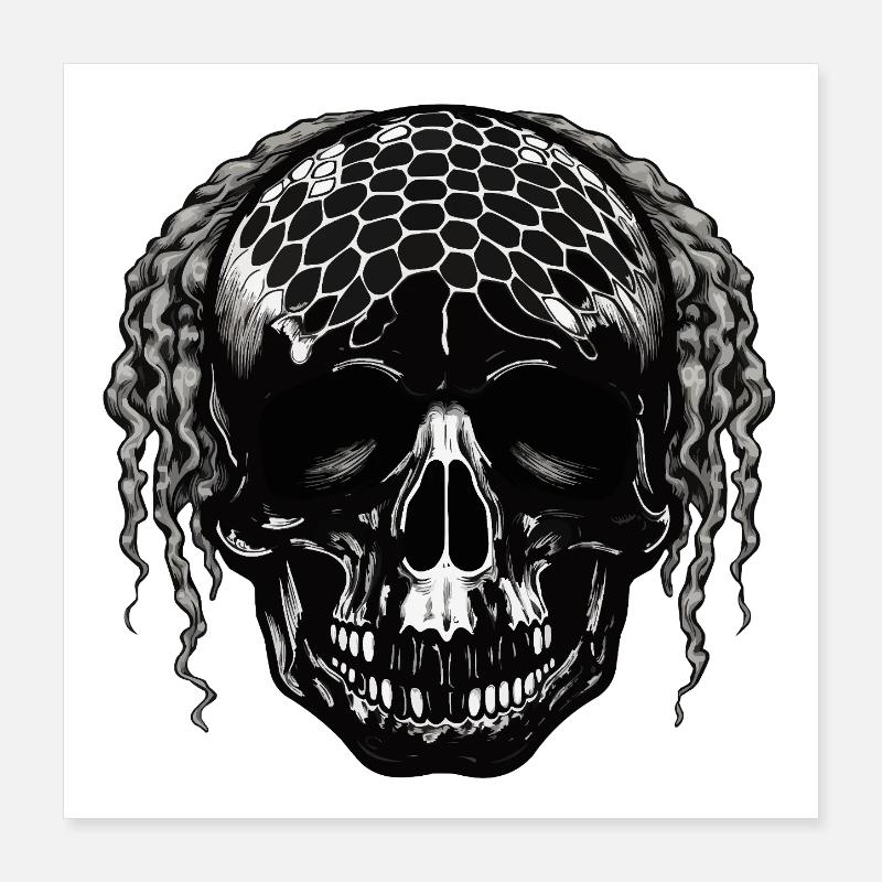 Crâne avec dreadlocks à motif de maillage Poster 40 x 40 cm