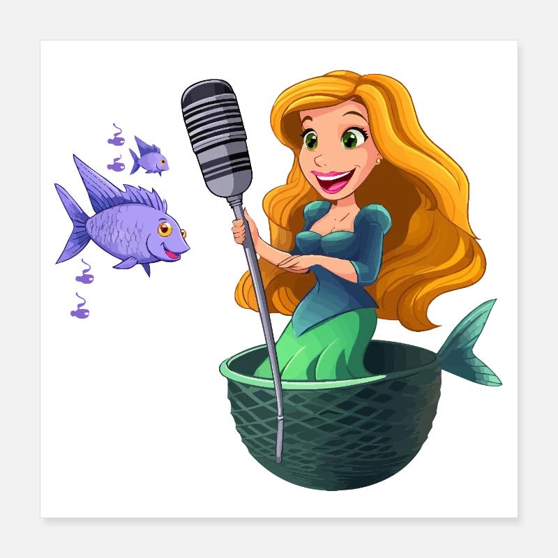Karaoke mermaid on the net Poster 16" x 16" (40x40 cm)