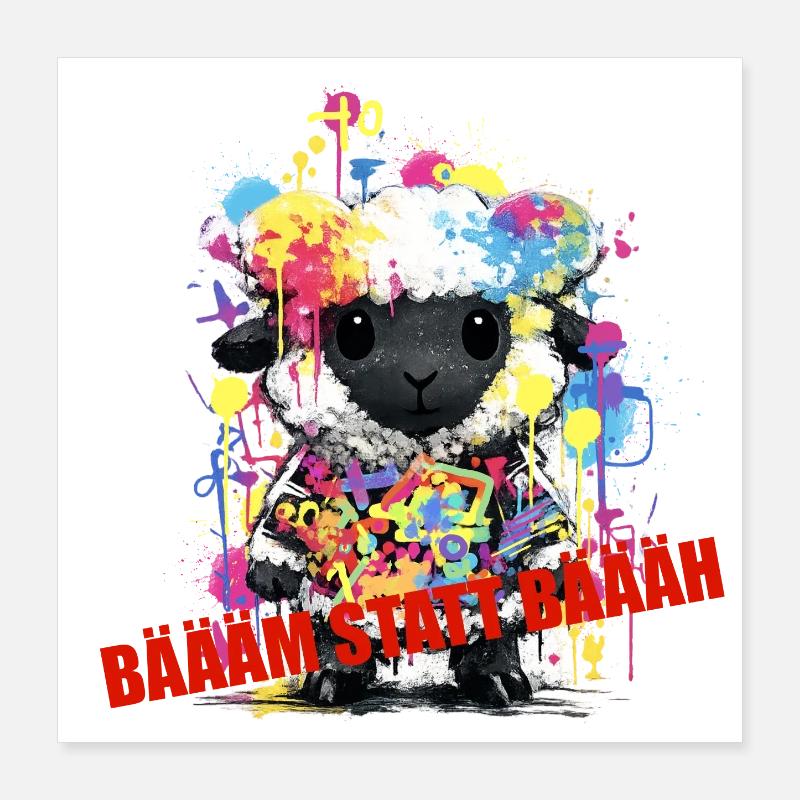 Moutons graffitis : Style urbain coloré et splendeur Poster 40 x 40 cm