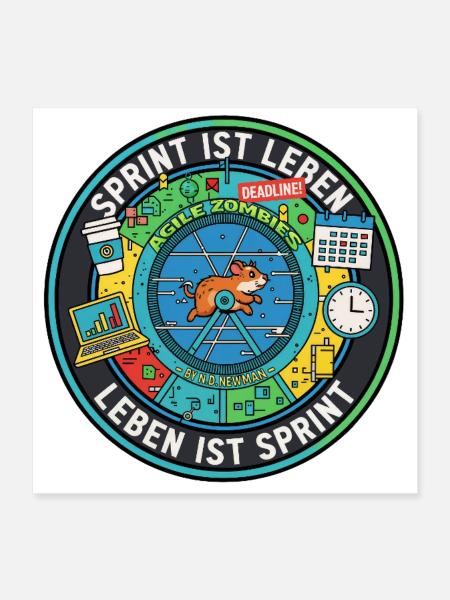 Le sprint, c’est la vie : des zombies agiles dans la roue des hamsters - Poster 40 x 40 cm - blanc - Devant