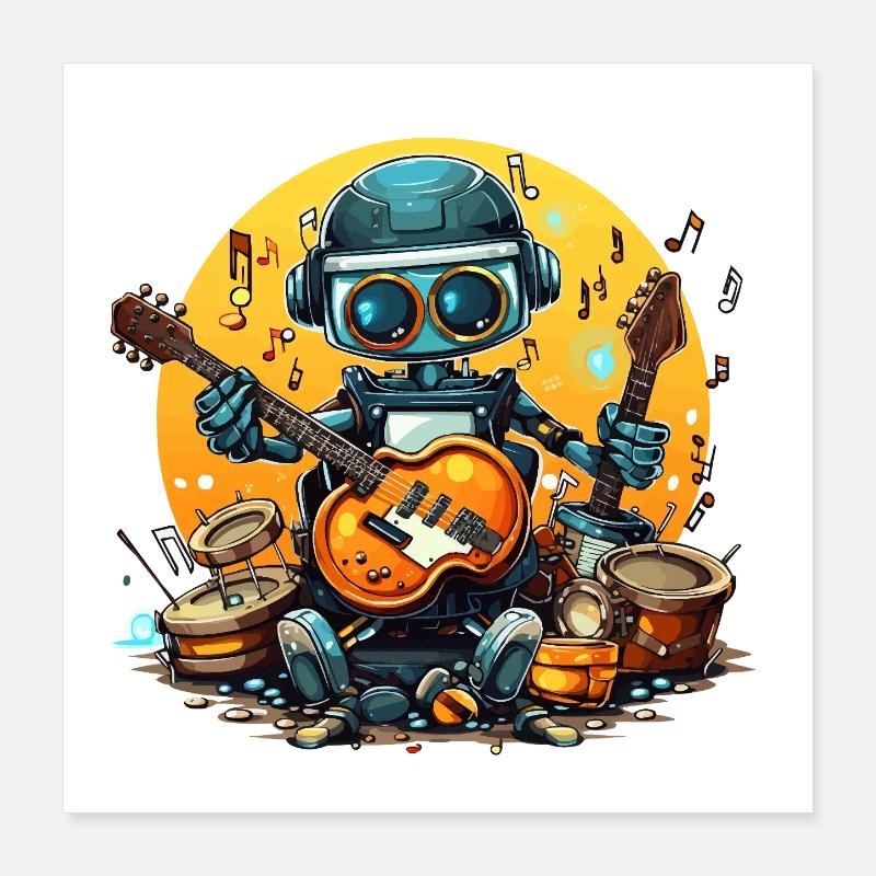 Guitariste robot dans un jam de groupe Poster 40 x 40 cm