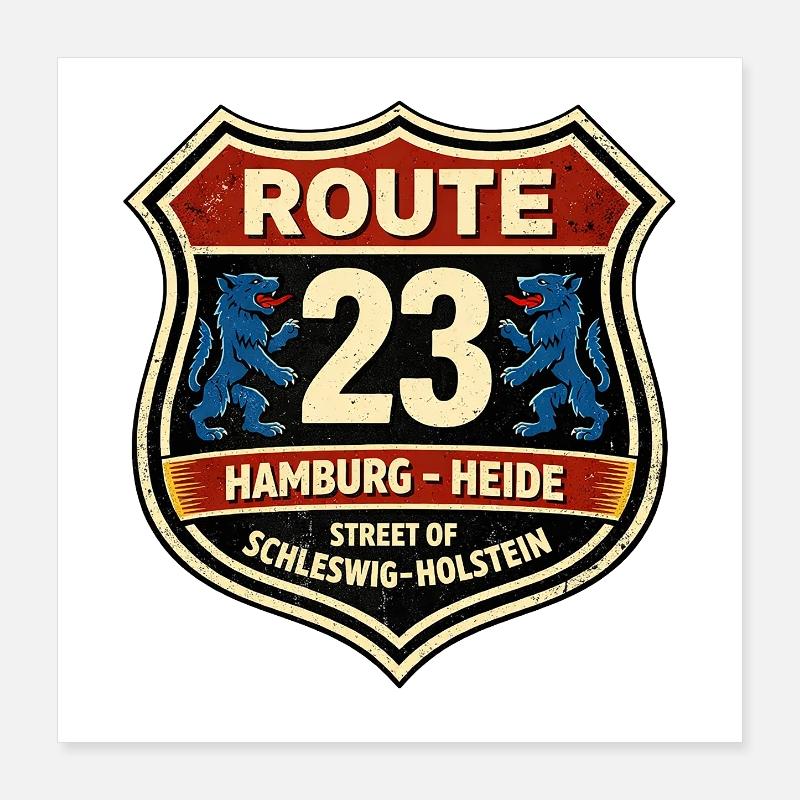 Route 23 Hamburg Heide Shield Poster 40 x 40 cm