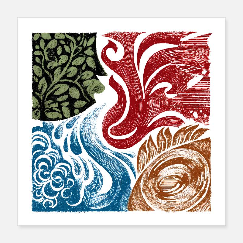 Four Elements Nature Graphic Spiritual Poster 16" x 16" (40x40 cm)