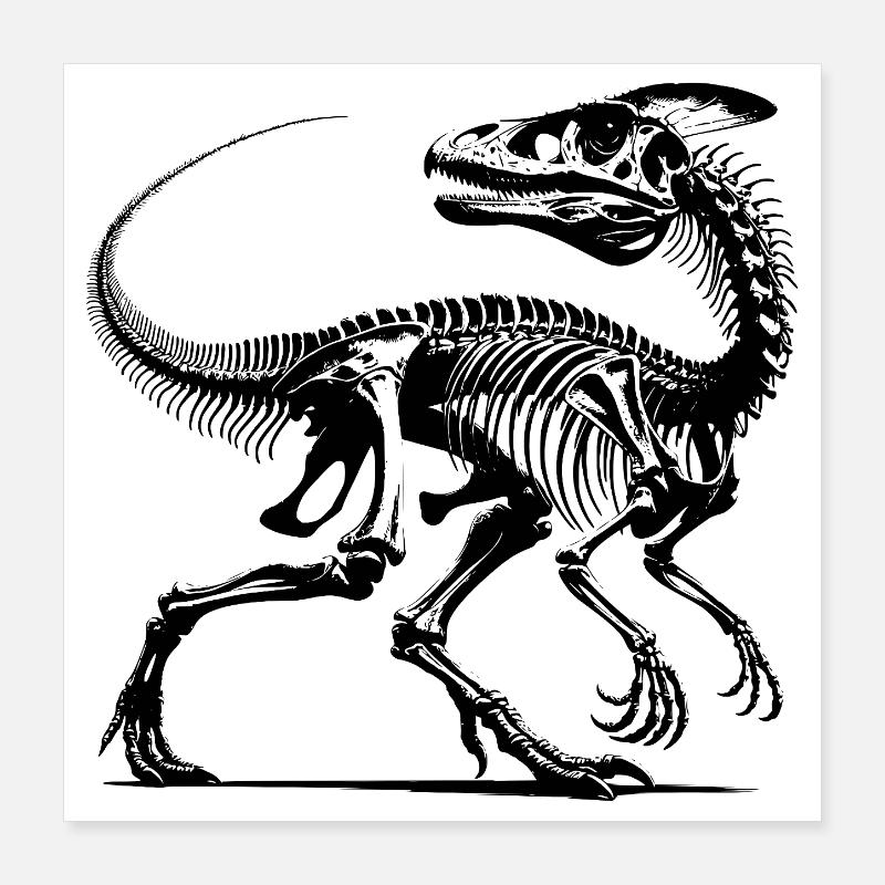 Dinosaur Raptor with Backbone Bones Poster 16" x 16" (40x40 cm)