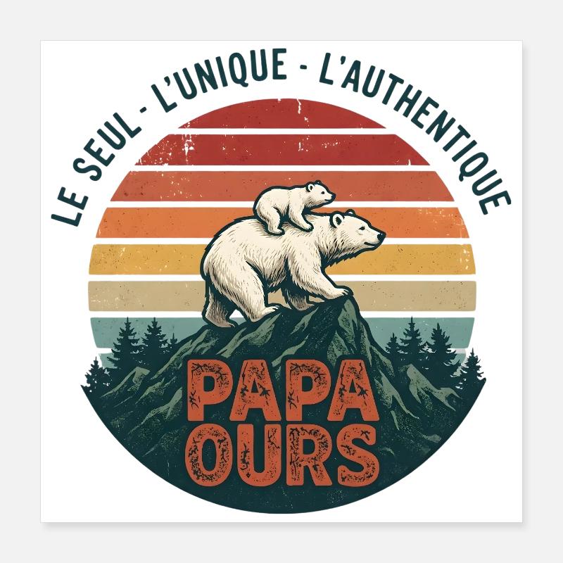 Papa Bear Mountain Retro Sun Poster 16" x 16" (40x40 cm)