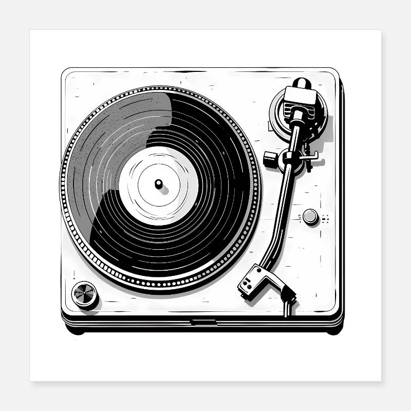 Platine vinyle rétro noir blanc Poster 40 x 40 cm