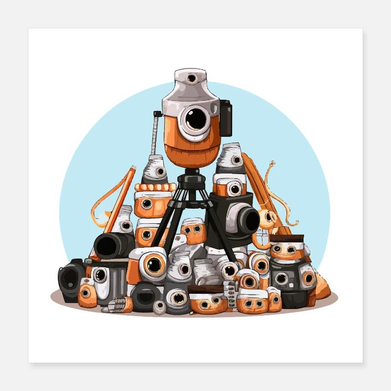 Camera pile illustration Poster 16" x 16" (40x40 cm)