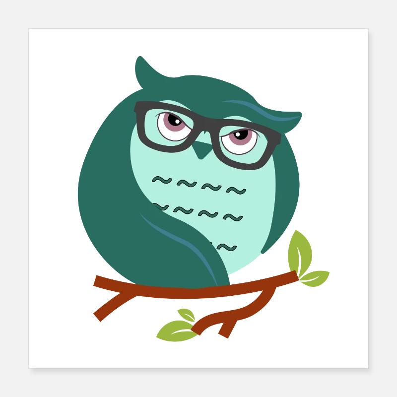 Cartoon-Eule mit schicke Brille Poster 40x40 cm